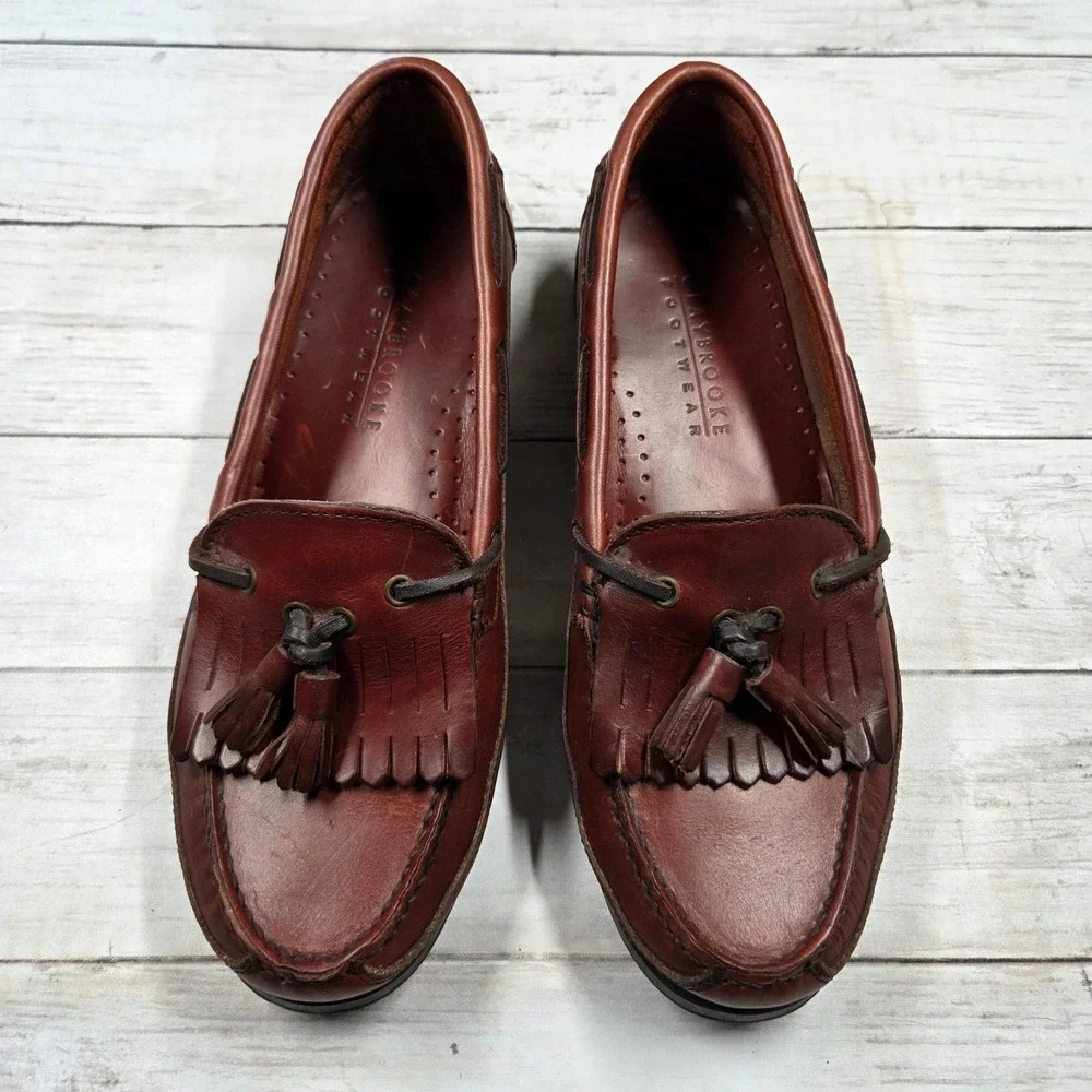 Claybrooke Shoes Mens‎ 10M Brown Leather Kiltie Tassel Loafers Slip On Scuff